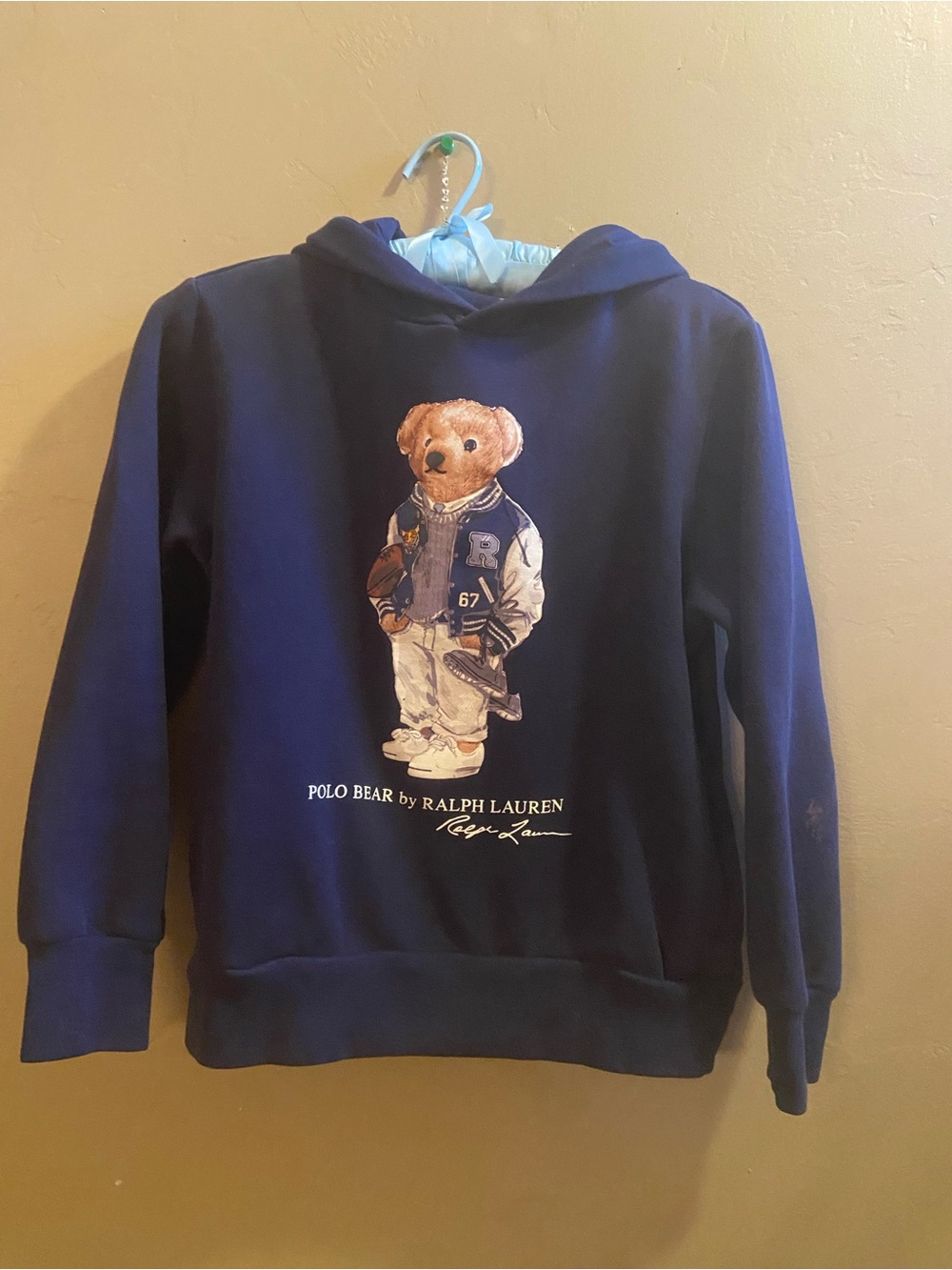 Ralph Lauren Polo Varsity Jacket Bear  Fleece Hoodie size medium 10/12  Navy
